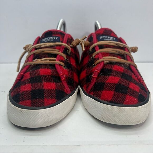 Sperry Pier View Red Buffalo Check Plaid Sherpa Slip On Shoes - Picture 6 of 12